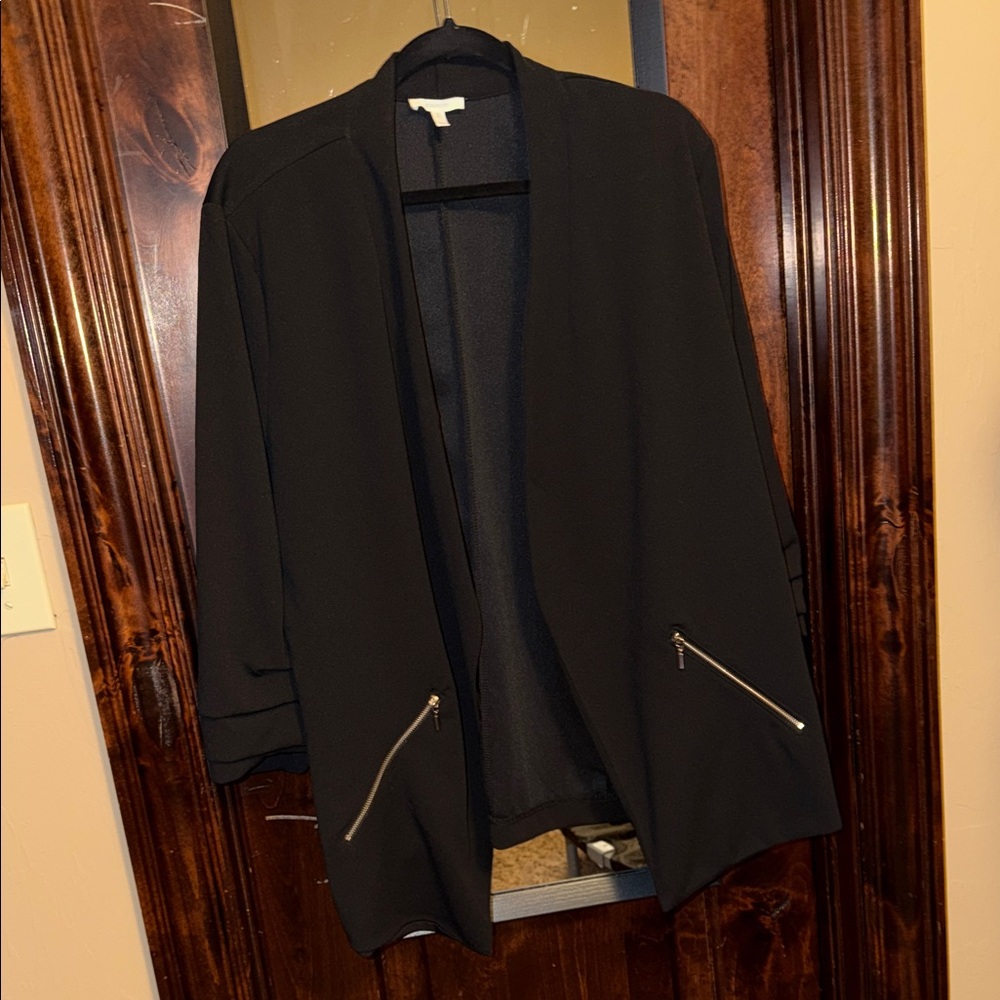 Maurices Black Open-Front Blazer with Silver Zip Details